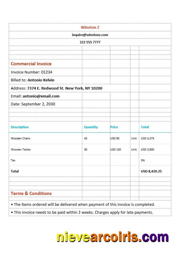 Sample Commercial Invoice